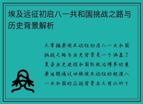 埃及远征初启八一共和国挑战之路与历史背景解析